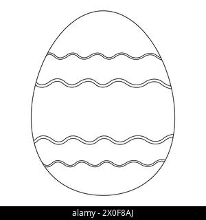 Libri da colorare per bambini. Uovo di Pasqua decorato con onde. Disegno vettoriale in bianco e nero Illustrazione Vettoriale