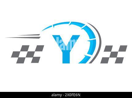 Lettera Y con logo Racing Flag. Simbolo logo velocità Illustrazione Vettoriale