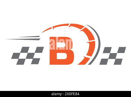 Lettera B con logo Racing Flag. Simbolo logo velocità Illustrazione Vettoriale