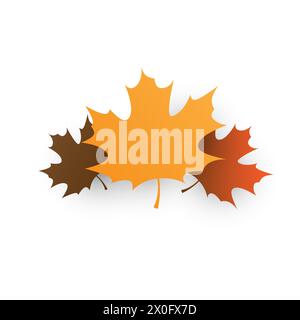 Brown e Golden Autumn Fallen Maple Tree Leaves on White background - modello di disegno in formato vettoriale modificabile Illustrazione Vettoriale