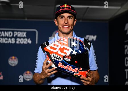 Austin, Stati Uniti. 11 aprile 2024. Conferenza stampa ed eventi prima del Gran Premio Red Bull MotoGP di Las Americas al Las Americas Circuit, Austin, Texas, 11 aprile 2024 nella foto: Marc Marquez Rueda de prensa y eventos previos al Gran Premio de Las Americas en el circuito de Las Americas, Austin, Texas. 11 de Abril de 2024 POOL/ MotoGP.com/Cordon Press Images sarà solo per uso editoriale. Credito obbligatorio: © motogp.com credito: CORDON PRESS/Alamy Live News Foto Stock