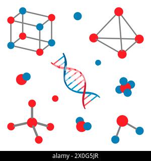 Illustrazione vettoriale. Set di icone sul tema del DNA, delle molecole. Chimica. Medicina Illustrazione Vettoriale