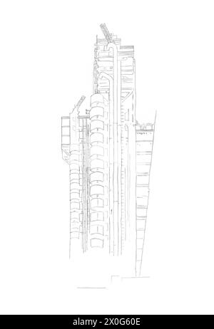 Disegno a matita architettonica dell'edificio del grattacielo Lloyd's a Londra, Regno Unito Foto Stock