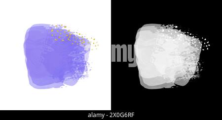 Adesivi acrilici astratti di pennellate lilla con particelle d'oro su sfondo bianco isolato per pubblicità, testo e annunci. E nero e. Foto Stock