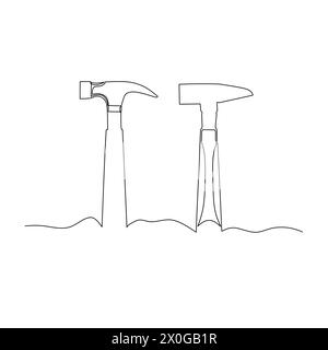 Un paio di martelli. Cacciavite a testa piatta e Phillips. Semplice elemento di design vettoriale disegnato a mano. Illustrazione per applicazioni industriali e edili Illustrazione Vettoriale
