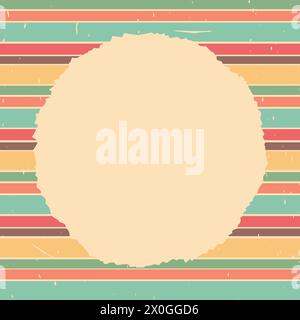 Sfondo vintage in stile retrò con forme geometriche e righe. Cornice rotonda per il testo. Grana grunge. Illustrazione vettoriale Illustrazione Vettoriale