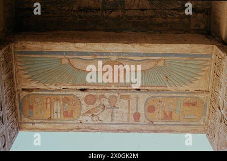 'Rilievi colorati all'ingresso del Tempio Medinet Habu (chiamato anche ''porta alta'') a Tebe-Ovest. [traduzione automatizzata]' Foto Stock