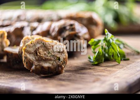 Gnocchi tradizionali cechi di Karlovy Vary su un tagliere. Foto Stock