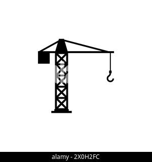 Costruzione dell'icona vettoriale piatto della gru a torre. Simbolo solido semplice isolato su sfondo bianco Illustrazione Vettoriale