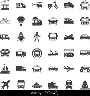 Icone di trasporto in stile piatto. Illustrazione del vettore di trasporto su sfondo isolato. Concetto di business della segnaletica del veicolo. Illustrazione Vettoriale