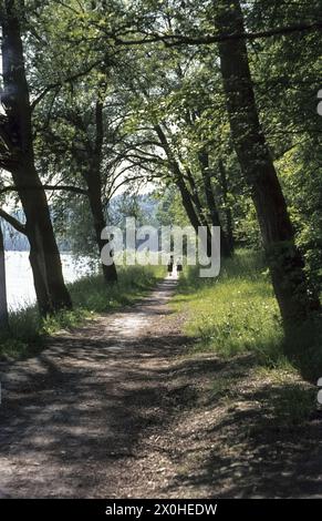 Due donne camminano lungo il sentiero escursionistico da Raitenhaslach a Burghausen [traduzione automatica] Foto Stock