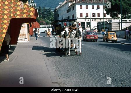 Carrozza trainata da cavalli in una strada in alto Adige nel 1965. Foto Stock