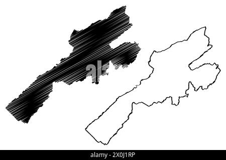 Distretto di Jura-Nord vaudois (Svizzera, Confederazione Svizzera, Cantone di Vaud, Waadt o Vôd) illustrazione vettoriale delle mappe, schizzo di scribble Bezirk Jura Nord Illustrazione Vettoriale