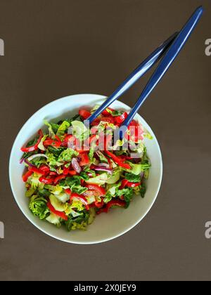 Una ciotola di insalata fresca con pomodori e cipolle Foto Stock