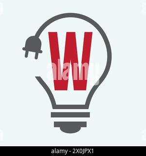 Logo lampadina sulla lettera W Concept per simbolo elettrico. Segnale di elettricità Illustrazione Vettoriale