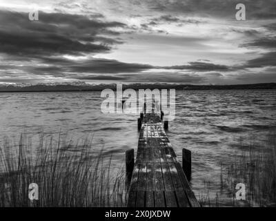 Serata invernale sulle rive dell'Ammersee vicino a Herrsching Foto Stock