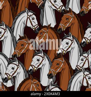 Motivo senza cuciture con teste di cavallo. Vettore. Illustrazione Vettoriale