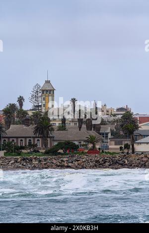 Case dell'epoca coloniale tedesca a Swakobmund, Namibia Foto Stock