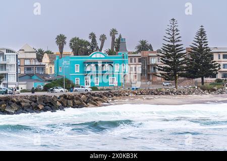 Case dell'epoca coloniale tedesca a Swakobmund, Namibia Foto Stock