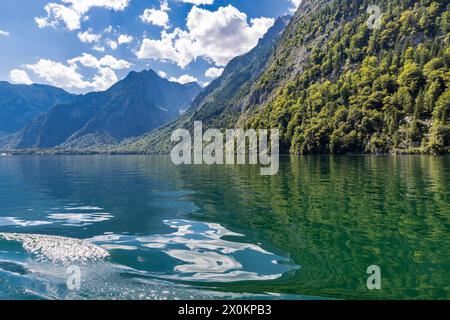 Königssee con il massiccio di Watzmann, Berchtesgadener Land, Baviera, Germania, Europa Foto Stock