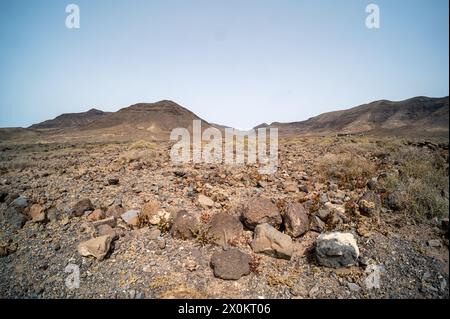 Paesaggio arido e vulcanico del lato meridionale della riserva naturale di Jandia, penisola di Jandia, Fuerteventura, Isole Canarie, Spagna Foto Stock