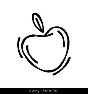 Disegno a doodle di una mela isolata su sfondo bianco, disegnata a penna. Miniatura per colorare la pagina di prenotazione. Illustrazione vettoriale di vega Fruit Illustrazione Vettoriale