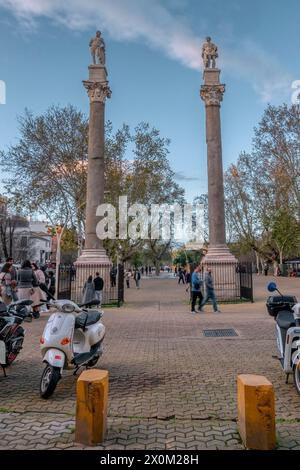 Siviglia, Spagna - 10 marzo 2024: Veduta dell'Alameda de Hercules, a Siviglia, Andalusia. Foto Stock