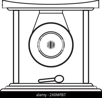 Icona di Gong o strumento musicale tradizionale indonesiano, disegno del simbolo dell'illustrazione vettoriale Illustrazione Vettoriale