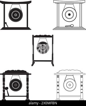 Icona di Gong o strumento musicale tradizionale indonesiano, disegno del simbolo dell'illustrazione vettoriale Illustrazione Vettoriale