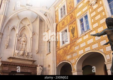 Memoriale di Mattia Corvino a Szekesfehervar, Ungheria. Foto Stock