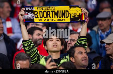 Madrid Spagna. 10 aprile 2024. BVB fan Atletico Madrid - Borussia Dortmund 10.04.2024 Copyright (nur für journalistische Zwecke) di : Moritz Müller, Foto Stock