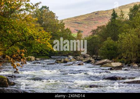 Vista sul veloce Aflon Glaslyn (fiume Glaslyn), nel Parco Nazionale di Eryri a Wale Foto Stock