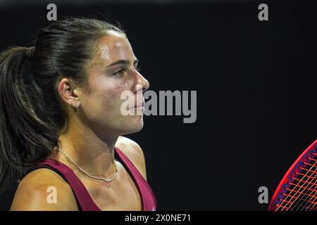 Orlando, Stati Uniti. 12 aprile 2024. L'americana Emma Navarro, nella foto in azione durante la seconda partita tra US Navarro (WTA 21) e il belga Vandewinkel (WTA 278) il primo giorno dell'incontro tra USA e Belgio, nel turno di qualificazione nel gruppo mondiale per la finale del tennis Billie Jean King Cup, a Orlando, Florida, USA, venerdì 12 aprile 2024. BELGA PHOTO MARTY JEAN LOUIS Credit: Belga News Agency/Alamy Live News Foto Stock