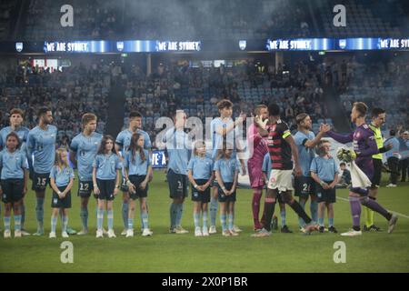 Sydney, Aus. 13 aprile 2024. Sydney, Australia, sabato 13 aprile 2024 Sydney FC vs Western Sydney Wanderers - ALeague (uomini) presso Allianz Stadium sabato 13 aprile 2024, Sydney, Australia. (Patricia Pérez Ferraro/SPP) credito: SPP Sport Press Photo. /Alamy Live News Foto Stock