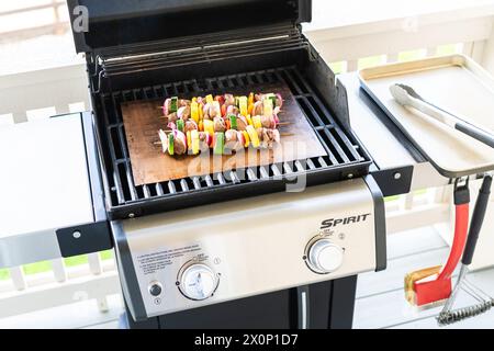 Delizie alla griglia: Manzo e verdure sfrigolanti sullo spiedino Foto Stock