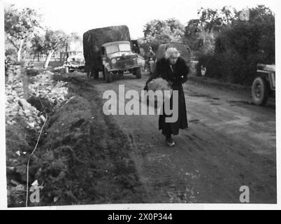 Fotografia che mostra ingenti danni e distruzione subiti dalle unità dell'esercito tedesco nella Falaise Pocket, presa su richiesta del War Office, British Army, 21st Army Group. Foto Stock