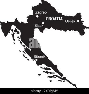 Mappa della Croazia illustrazione vettoriale ikon design semplice Illustrazione Vettoriale