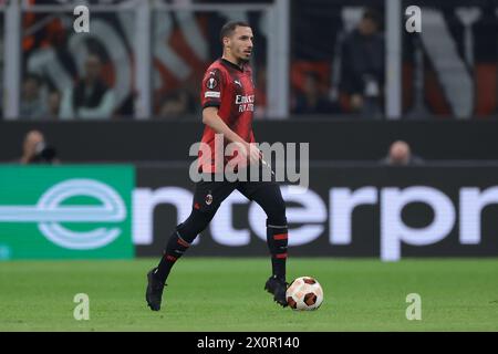 Milano, Italia. 11 aprile 2024. Ismael Bennacer dell'AC Milan durante la partita di UEFA Europa League a Giuseppe Meazza, Milano. Il credito per immagini dovrebbe essere: Jonathan Moscrop/Sportimage Credit: Sportimage Ltd/Alamy Live News Foto Stock