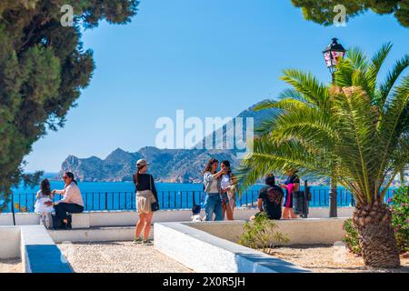 Vista da Mirador Blanc, Altea, Comunidad Valenciana, distretto di Alicante, Costa Blanca, Spagna Foto Stock