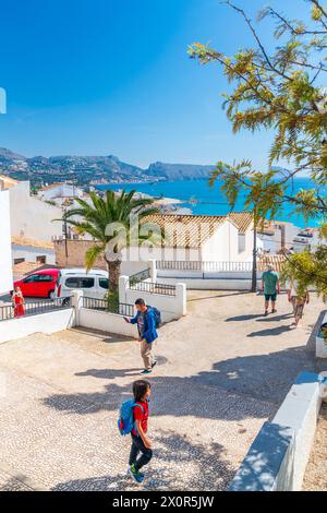 Vista da Mirador Blanc, Altea, Comunidad Valenciana, distretto di Alicante, Costa Blanca, Spagna Foto Stock