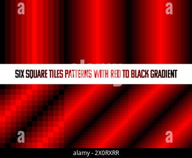 Da rosso a nero in piastrelle quadrate, motivo vettoriale senza cuciture, monocromatico, collezione di sei Illustrazione Vettoriale