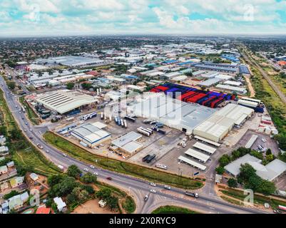 Veduta aerea dell'area industriale di Gaborone, la capitale del Botswana Foto Stock