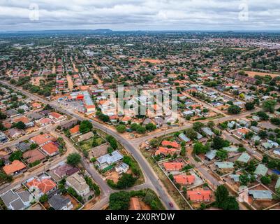 Veduta aerea dell'area residenziale di Gaborone, la capitale del Botswana Foto Stock