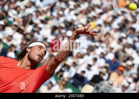 Montecarlo, Monaco. 13 aprile 2024. Stefanos Tsitsipas durante la sua semifinale al Monaco Rolex Masters di Monte Carlo, il 13 aprile 2024. Foto di David NIVIERE/ABACAPRESS.COM credito: Abaca Press/Alamy Live News Foto Stock