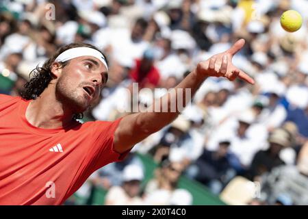 Montecarlo, Monaco. 13 aprile 2024. Stefanos Tsitsipas durante la sua semifinale al Monaco Rolex Masters di Monte Carlo, il 13 aprile 2024. Foto di David NIVIERE/ABACAPRESS.COM credito: Abaca Press/Alamy Live News Foto Stock