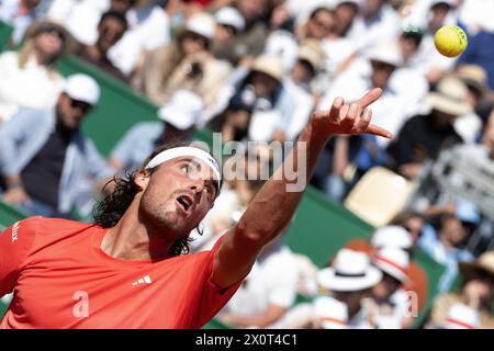 Montecarlo, Monaco. 13 aprile 2024. Stefanos Tsitsipas durante la sua semifinale al Monaco Rolex Masters di Monte Carlo, il 13 aprile 2024. Foto di David NIVIERE/ABACAPRESS.COM credito: Abaca Press/Alamy Live News Foto Stock