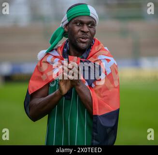 Yeovil Town celebra la vittoria della National League South allo Huish Park Stadium, Yeovil Picture di Martin Edwards/07880 707878 Foto Stock