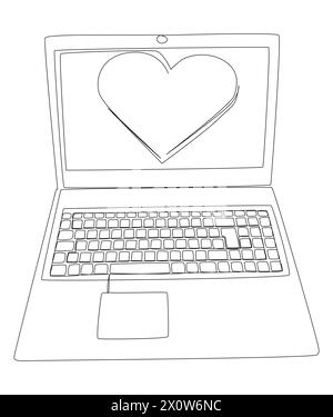 Una linea continua di notebook con cuore. Concetto del vettore dell'illustrazione a linee sottili. Idee creative per il disegno dei contorni. Illustrazione Vettoriale