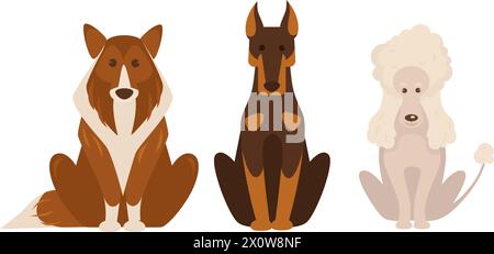 Cartoon Pedigree Dogs Vector Set Illustrazione Vettoriale
