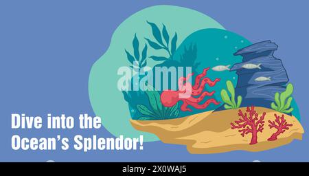 Vivace scena marina subacquea Illustrazione Vettoriale